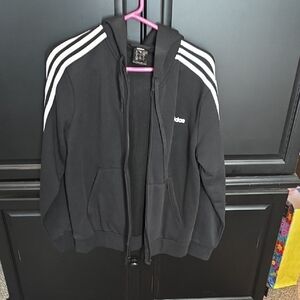 Adidas Black Zip-Up Hoodie with White Accents